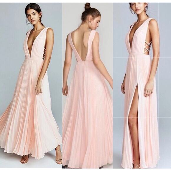 Free People x Fame & Partners Allegra Long Pleated Dress Pink Women’s SZ 8 - Picture 1 of 16